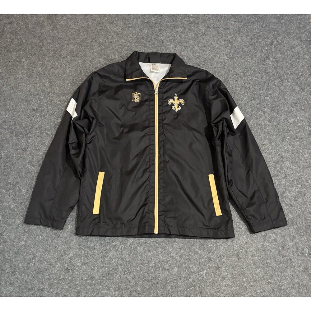 NFL New Orleans Saints Windbreaker Jacket Youth XL Black Full Zip